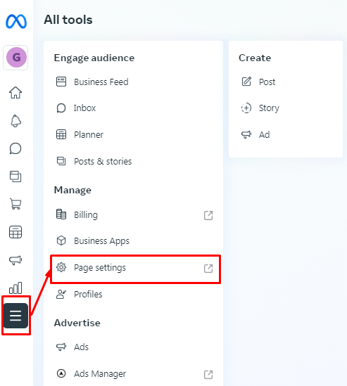 Meta Business Suite - Page Settings